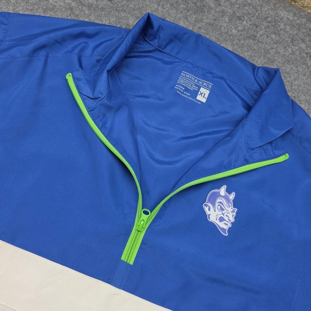North & Acrux Mens XL Quarter Zip Windbreaker Blue White Colorblock Devil Logo